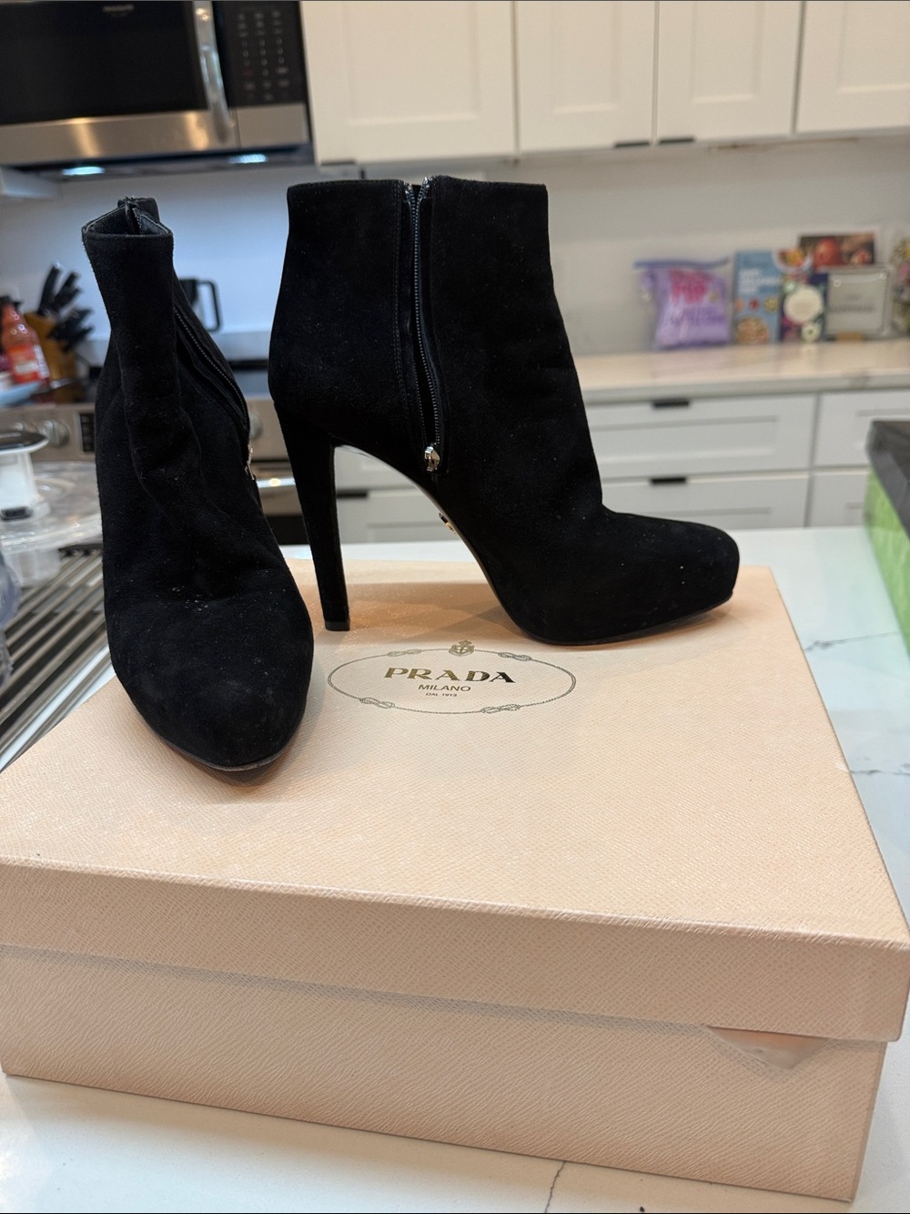 Prada Black Suede High Heel Ankle Booties